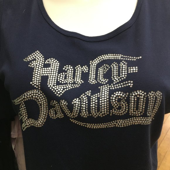 Harley Davidson Large Navy Tank Top W Silver Studs NWT  42 Bust 30 long  Har2 - Picture 3 of 12